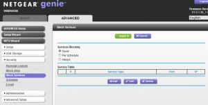 Screenshot of services screen on Netgear Router